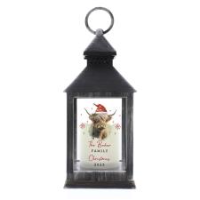 Personalised Highland Cow Christmas LED Lantern