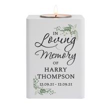 Personalised In Loving Memory White Wooden Tea Light Holder