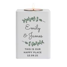 Personalised Botanical White Wooden Tea Light Holder