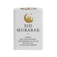 Personalised Eid White Wooden Tea Light Holder