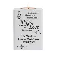 Personalised Life & Love White Wooden Tea Light Holder