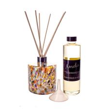 Amelia Art Glass Gold, Brown & White Cylinder Reed Diffuser Gift Set 