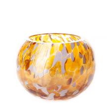 Amelia Art Glass Gold & White Round Tealight Holder