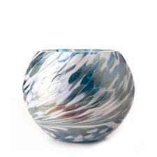 Amelia Art Glass Turquoise &amp; White Round Tealight Holder