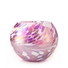 Amelia Art Glass White, Pink &amp; Violet Round Tealight Holder