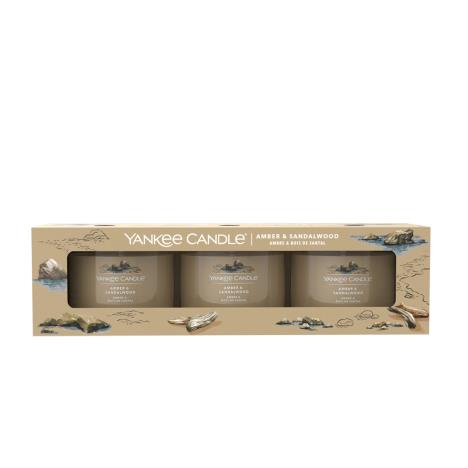 Yankee Candle Amber &amp; Sandalwood 3 Filled Votive Candle Gift Set