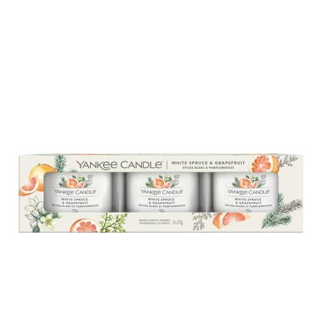 Yankee Candle White Spruce &amp; Grapefruit 3 Filled Votive Candle Gift Set