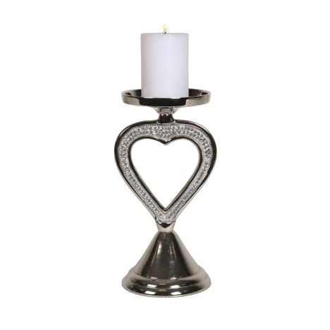 Straits Silver Jewelled Heart Pillar Candle Holder