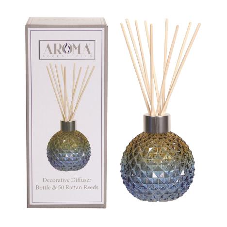 Aroma Blue Amber Lustre Glass Reed Diffuser &amp; 50 Rattan Reeds