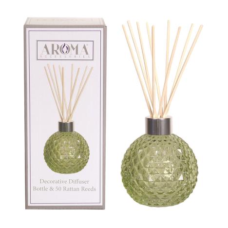 Aroma Green Lustre Glass Reed Diffuser &amp; 50 Rattan Reeds
