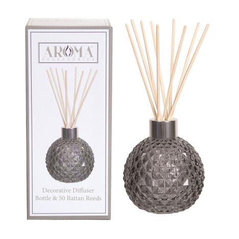 Aroma Grey Lustre Glass Reed Diffuser &amp; 50 Rattan Reeds