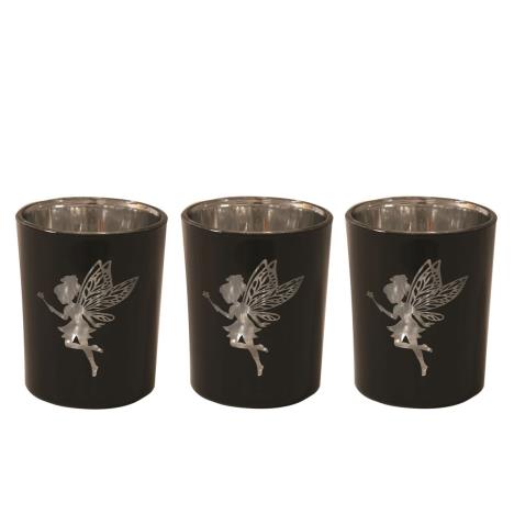 Aroma Black &amp; Silver Fairy 3 Tealight &amp; Votive Holder Set