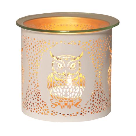 Aroma White &amp; Gold Owl Jar Sleeve &amp; Wax Melt Warmer
