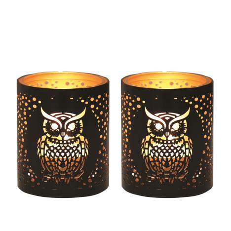 Aroma Black &amp; Gold Owl 2 Tealight &amp; Votive Holder Set