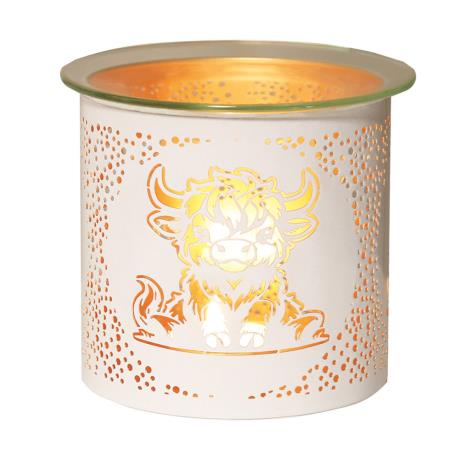 Aroma White &amp; Gold Highland Cow Jar Sleeve &amp; Wax Melt Warmer