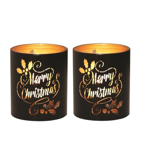 Aroma Black & Gold Merry Christmas 2 Tealight & Votive Holder Set  £8.09