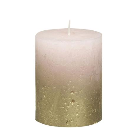 Bolsius Pink Rustic Faded Gold Metallic Pillar Candle 8cm x 7cm