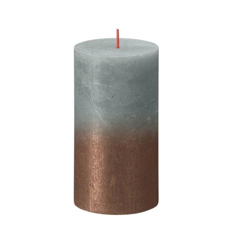 Bolsius Faded  Eucalyptus Green Copper Rustic Metallic Pillar Candle 13cm x 7cm