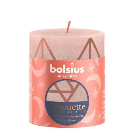 Bolsius Misty Pink Rustic Silhouette Pillar Candle  8cm x 7cm