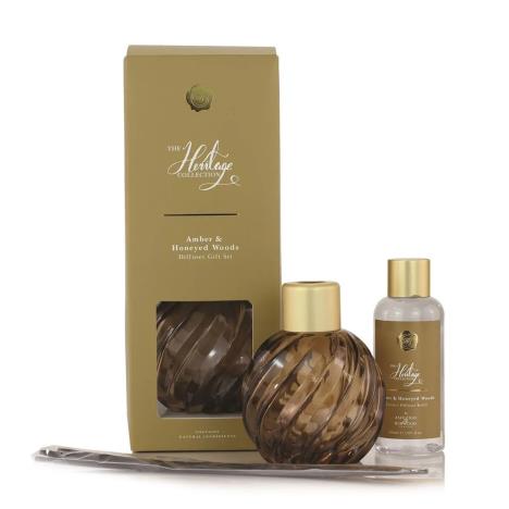 Ashleigh &amp; Burwood Amber Swirling Jewel Reed Diffuser &amp; Amber &amp; Honeyed Woods Gift Set