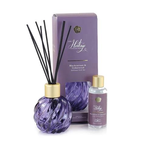 Ashleigh &amp; Burwood Purple Swirling Jewel Reed Diffuser &amp; Blackcurrant &amp; Cedarwood Gift Set