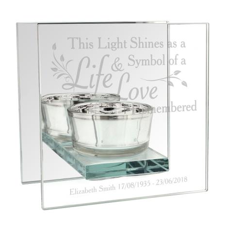 Personalised Life &amp; Love Mirrored Glass Tea Light Candle Holder