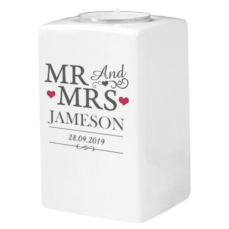 Personalised Mr & Mrs Ceramic Tea Light Candle Holder  £12.59