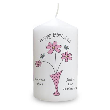 Personalised Flower in Vase Pillar Candle