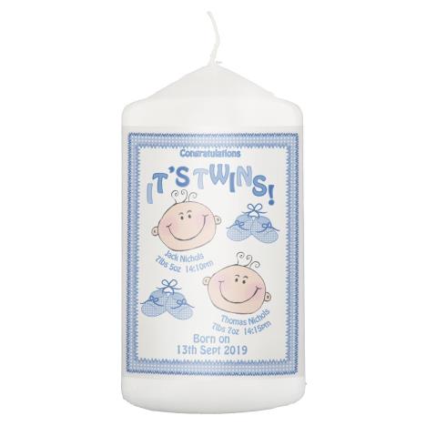 Personalised Its Twins Blue Pillar Candle  £8.99