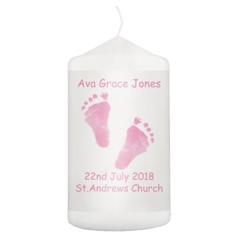 Personalised Pink Footprints Pillar Candle  £8.99