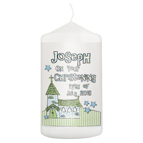 Personalised Blue Church Pillar  Candle  £11.69