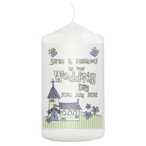 Personalised Whimsical Church Wedding Pillar Candle  £8.99