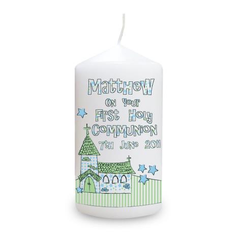 Personalised Blue 1st Holy Communion Pillar Candle