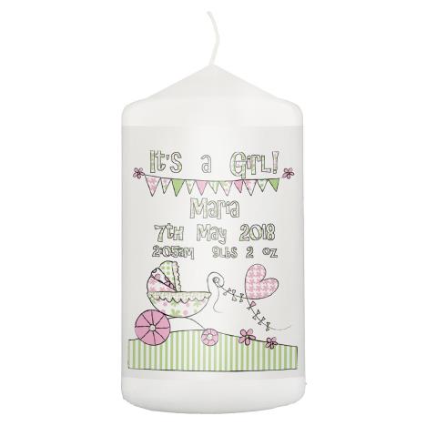 Personalised Whimsical Pram Its a Girl Pillar Candle  £8.99