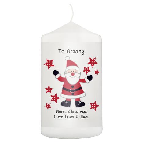 Personalised Spotty Santa Christmas Pillar Candle