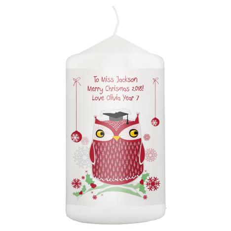 Personalised Christmas Owl Teacher Pillar Candle  £11.69