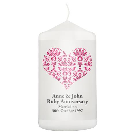 Personalised Ruby Damask Heart Pillar Candle  £11.69