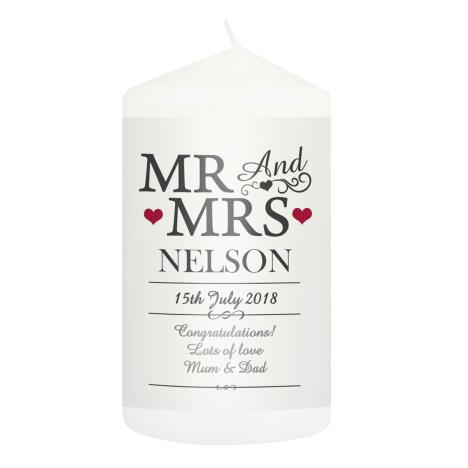 Personalised Mr &amp; Mrs Pillar Candle