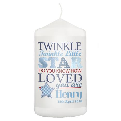 Personalised Twinkle Star Blue Pillar Candle  £8.99