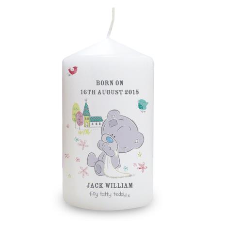 Personalised Tiny Tatty Teddy Christening Pillar Candle  £11.69