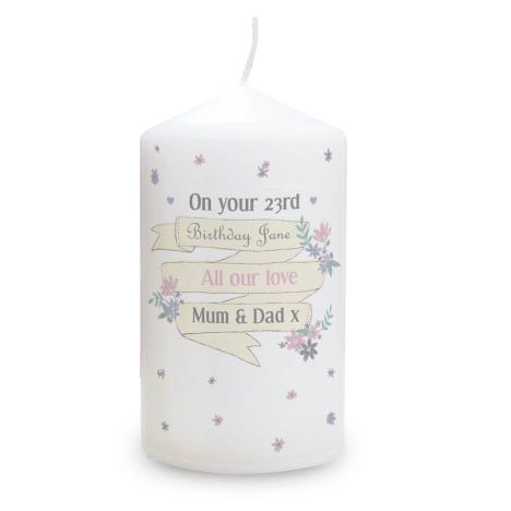 Personalised Garden Bloom Pillar Candle  £8.99