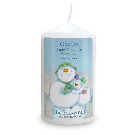 Personalised The Snowman &amp; the Snowdog Pillar Candle