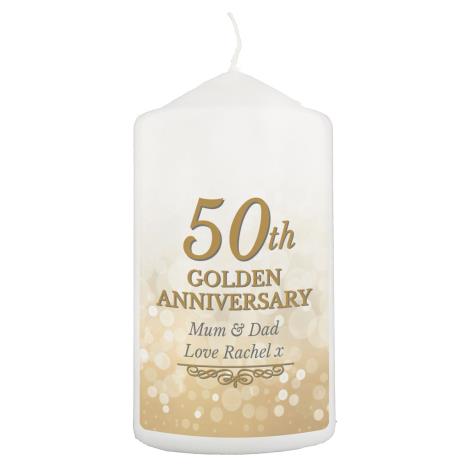 Personalised 50th Golden Anniversary Pillar Candle