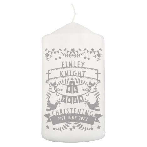 Personalised Grey Papercut Style Pillar Candle