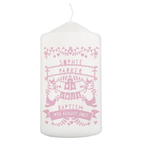 Personalised Pink Papercut Style Pillar Candle