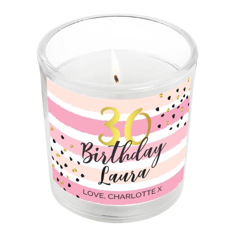 Personalised Birthday Gold and Pink Stripe Scented Jar Candle