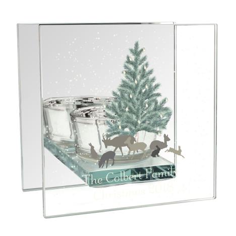 Personalised A Winter&#39;s Night Mirrored Glass Tea Light Candle Holder