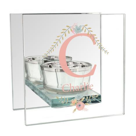 Personalised Floral Bouquet Mirrored Glass Tea Light Candle Holder  £13.49