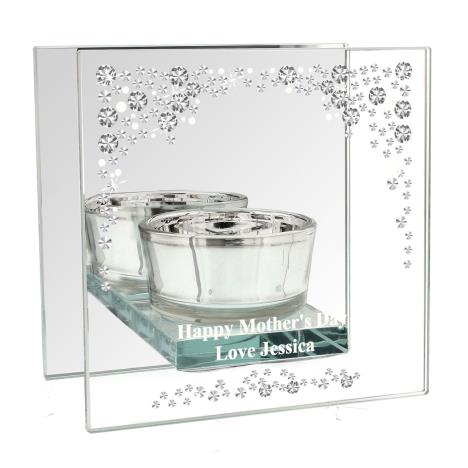 Personalised Diamante Mirrored Glass Tea Light Candle Holder