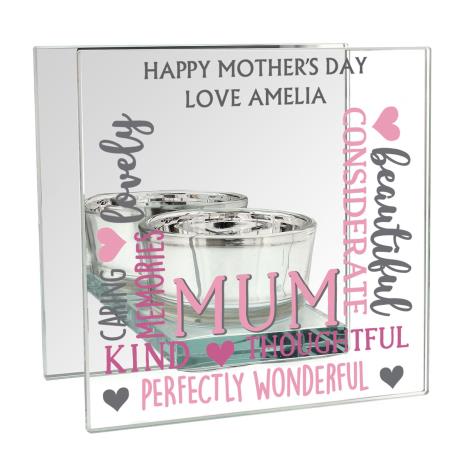 Personalised Mum Mirrored Glass Tea Light Holder